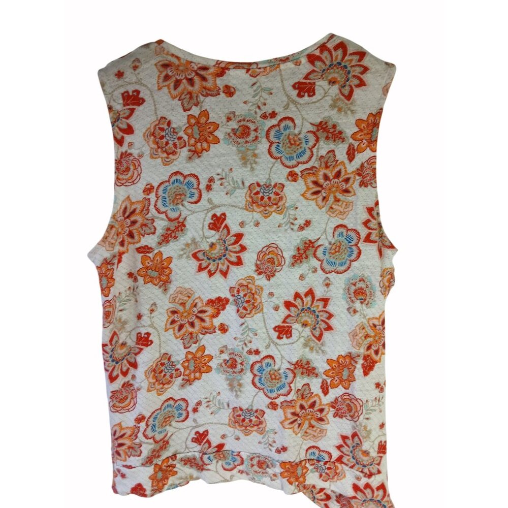 J Jill Love Linen Floral Knit Tank Top M White Orange Pink Twist Banded Hem - Picture 5 of 14